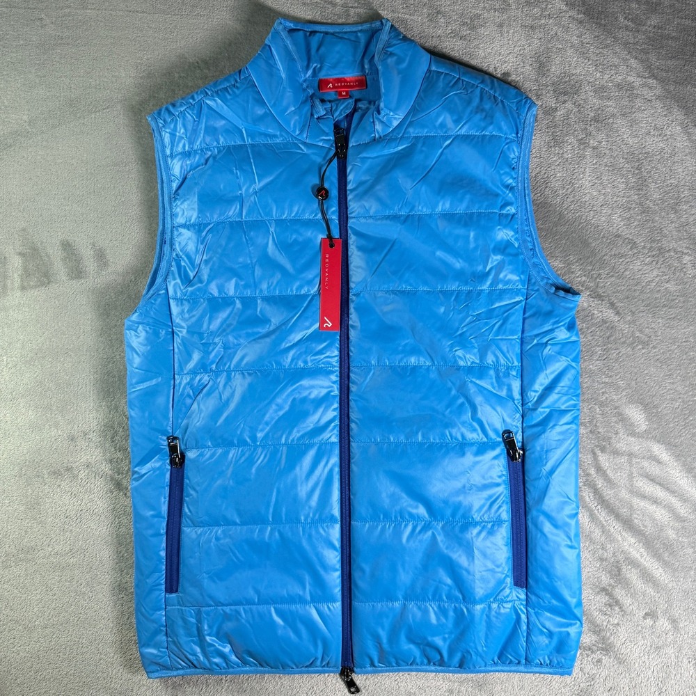 Redvanly Quilted Puffer Vest Blue Full Zip Lightweight Golf Vest Med NWT